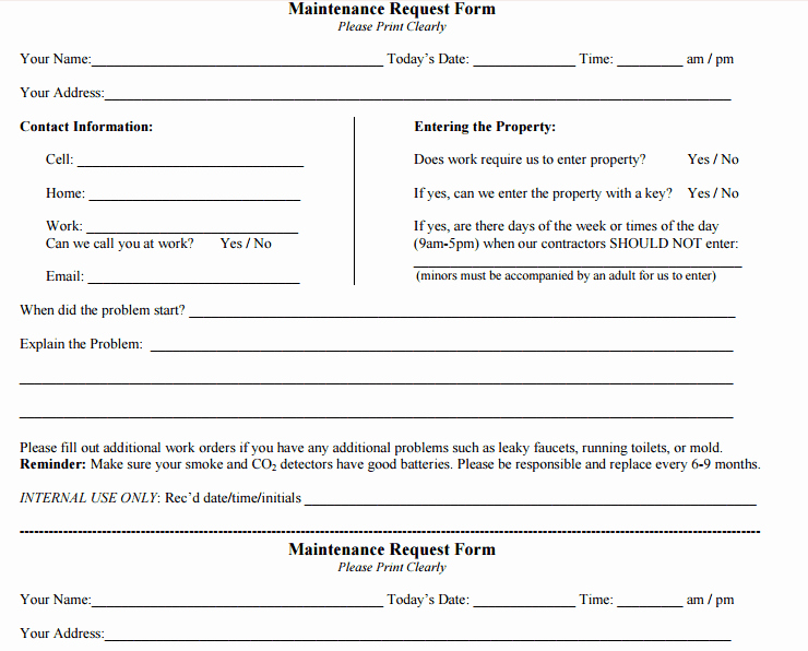 Maintenance Service Request form Template Lovely 6 Free Maintenance Request form Templates Word Excel