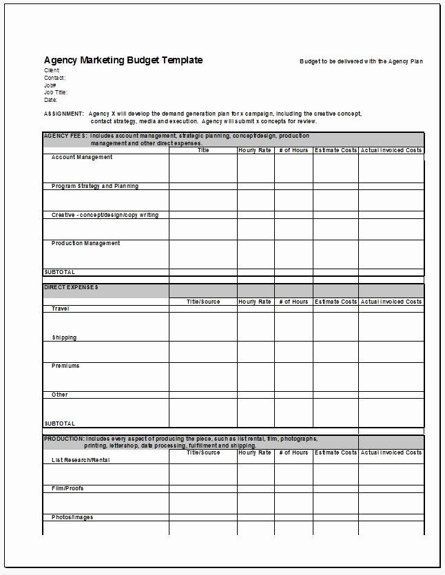 Marketing Plan Budget Template Inspirational Agency Marketing Bud Plan and Worksheet Template