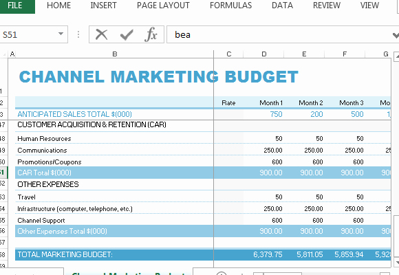 Marketing Plan Budget Template Lovely Channel Marketing Bud Template for Excel