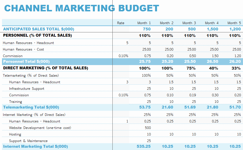 Marketing Plan Budget Template Lovely Channel Marketing Bud Template