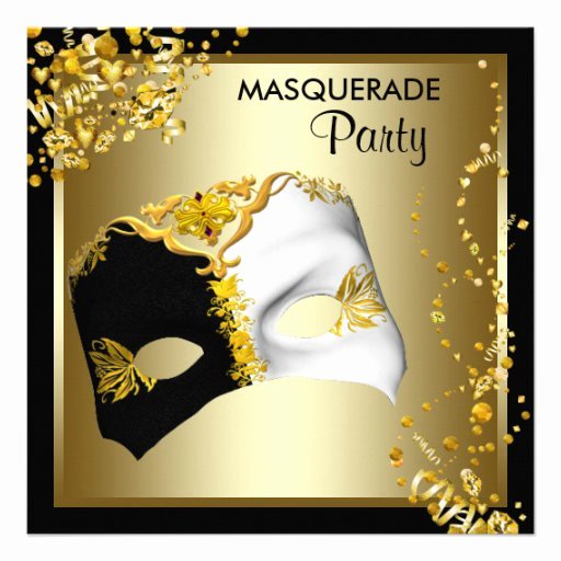 Masquerade Mask Invitation Template Inspirational Confetti Mask Black Gold Masquerade Party 5 25&quot; Square