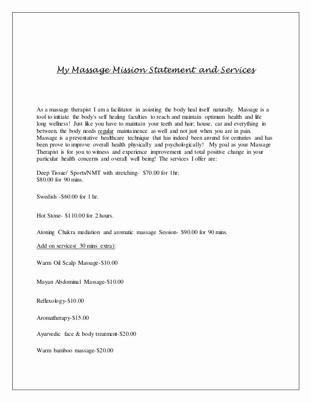 Massage therapy Business Plan Template Inspirational Massage therapy Business Plan Owners Statement