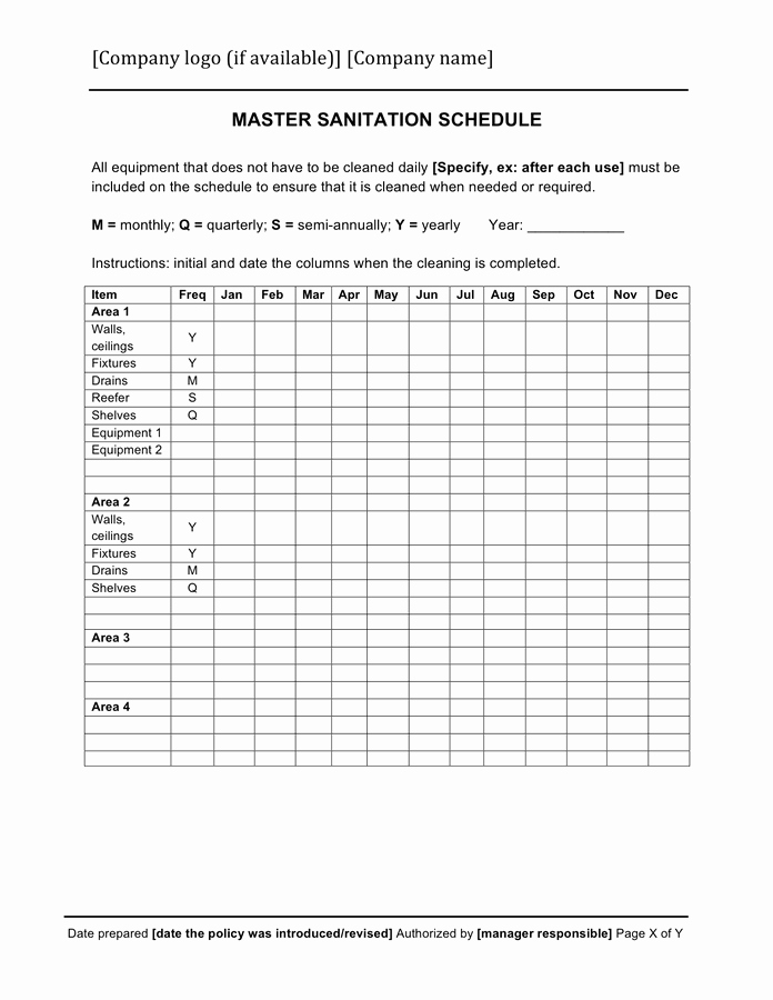 Master Cleaning Schedule Template Elegant Master Sanitation Cleaning Schedule Template In Word and