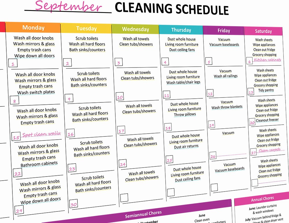 Master Cleaning Schedule Template Elegant Printable Monthly Cleaning Schedule