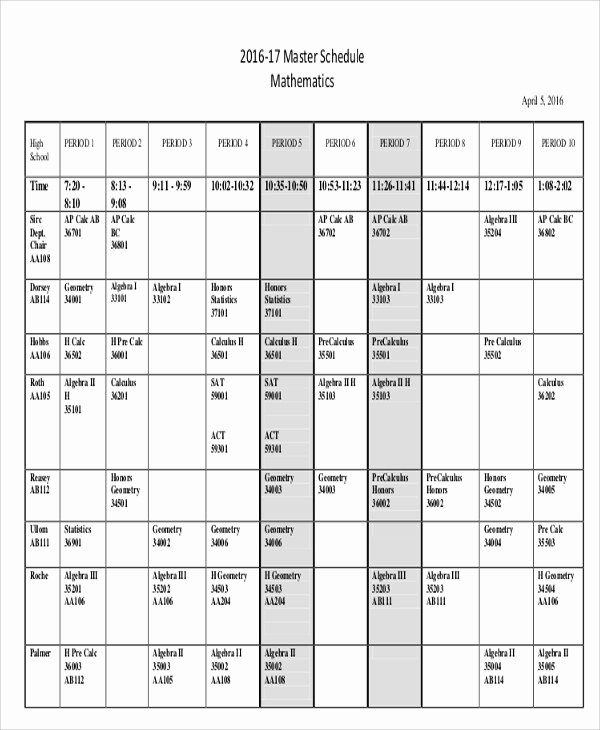 Master Cleaning Schedule Template New Master Schedule Templates 11 Free Samples Examples