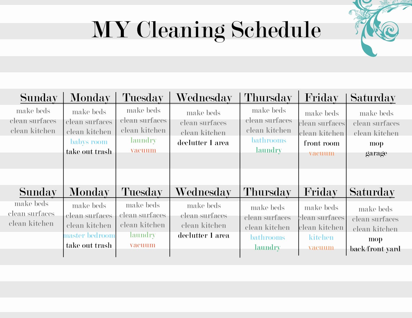 Master Cleaning Schedule Template New Sissyprint Maintaining the Tidy Guest Post Vintage Lemon