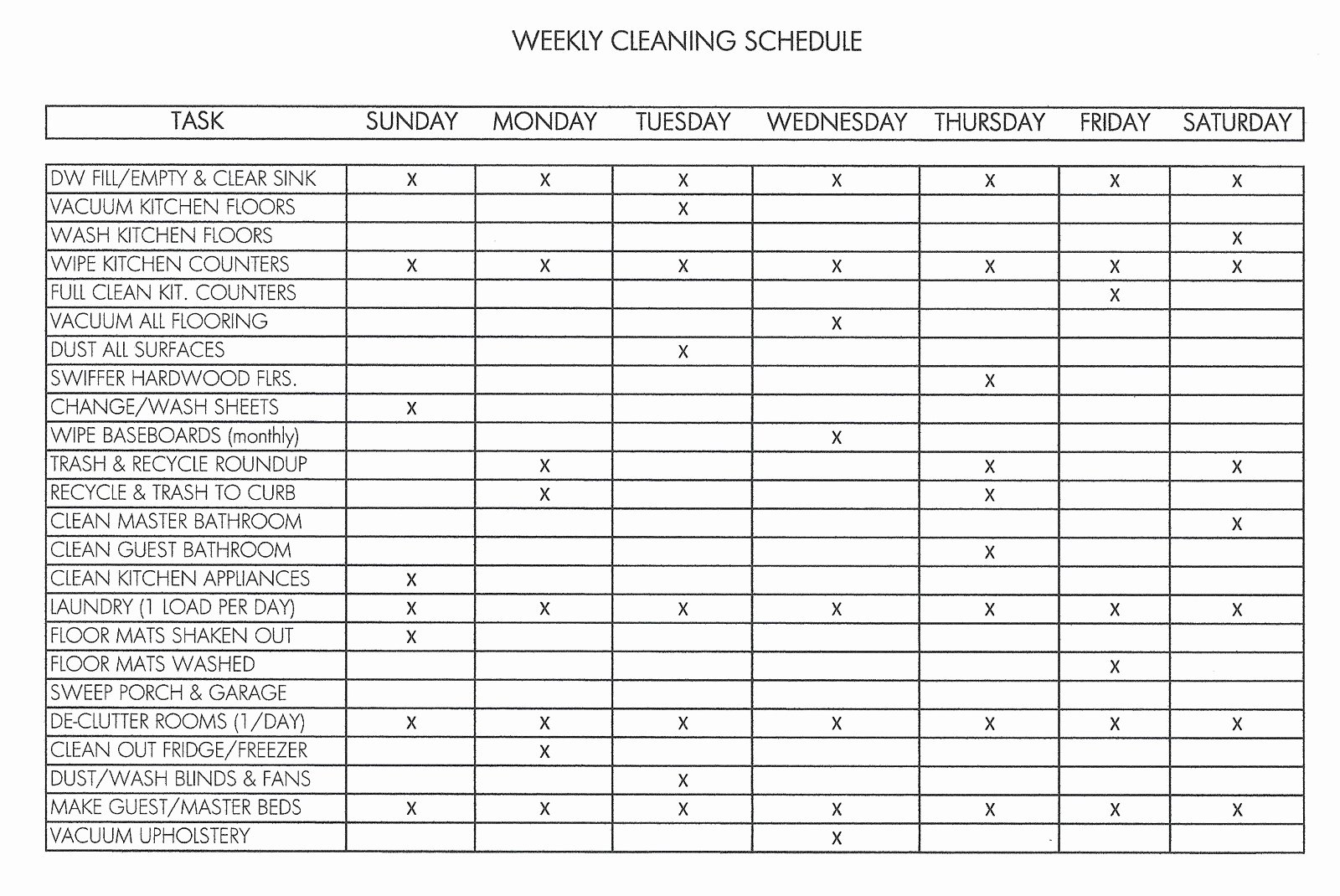 Master Cleaning Schedule Template New the Classy Woman Cleaning House