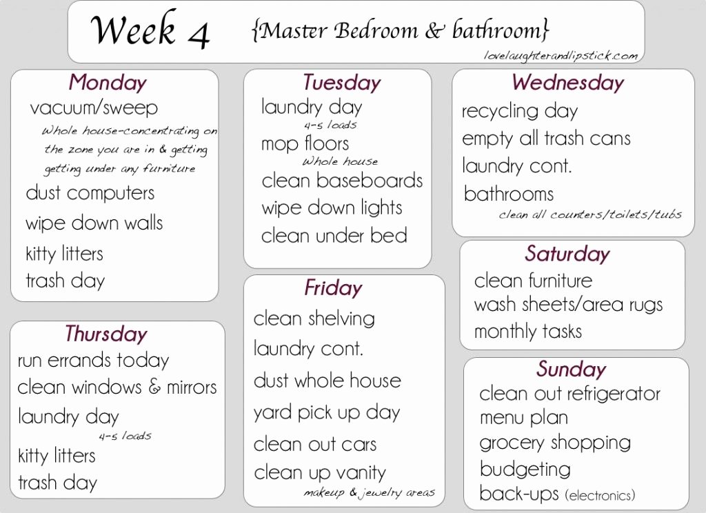 Master Cleaning Schedule Template Unique Detailed Cleaning List Week 4 Printable Cleaning List