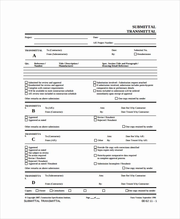 Material Submittal form Template Awesome 8 Sample Submittal Transmittal forms Pdf Word