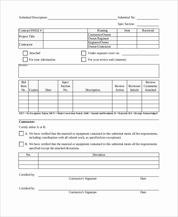 Material Submittal form Template Best Of Sample Transmittal form 9 Examples In Pdf