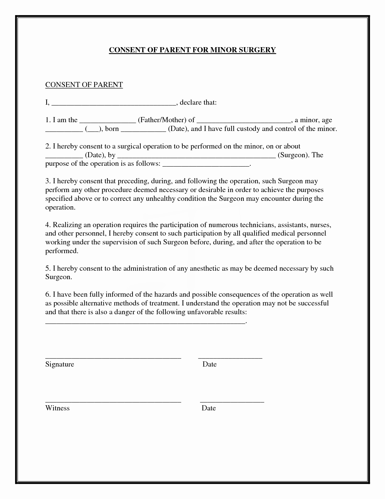 Medical Consent form Template Free Beautiful Surgery Consent forms Templates