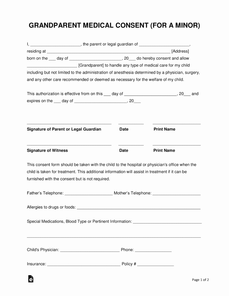 Medical Consent form Template Free Best Of Grandparents’ Medical Consent form – Minor Child