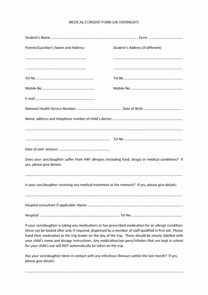 Medical Consent form Template Free Lovely 45 Medical Consent forms Free Printable Templates