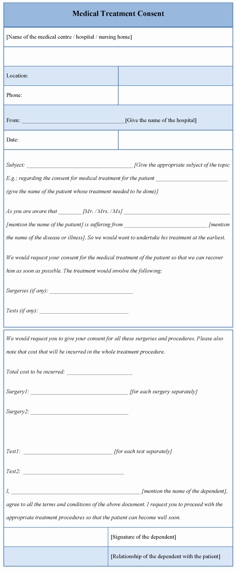 Medical Consent form Template Free New Medical Template for Treatment Consent form format Of
