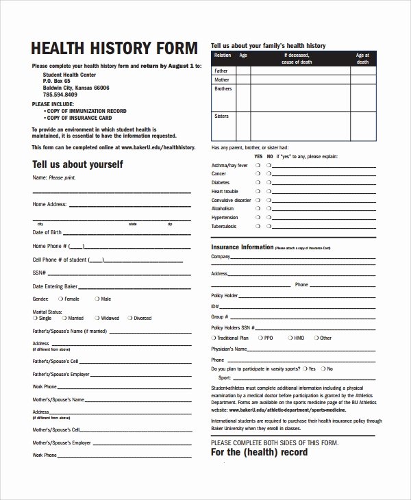 Medical History form Template Pdf Beautiful Sample Health History Template 9 Free Documents