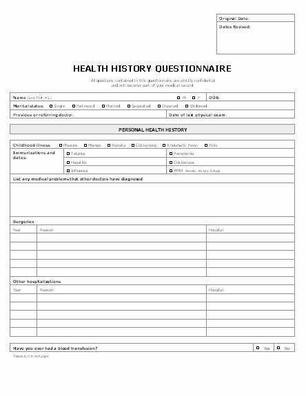 Medical History form Template Pdf Best Of Patient Health History Questionnaire 4 Pages