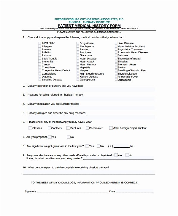 Medical History form Template Pdf Inspirational Sample Medical History Template 9 Free Documents