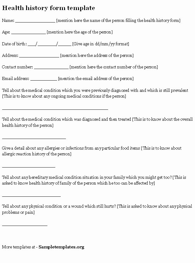 Medical History form Template Pdf Unique Health History form Sample Of Health History form