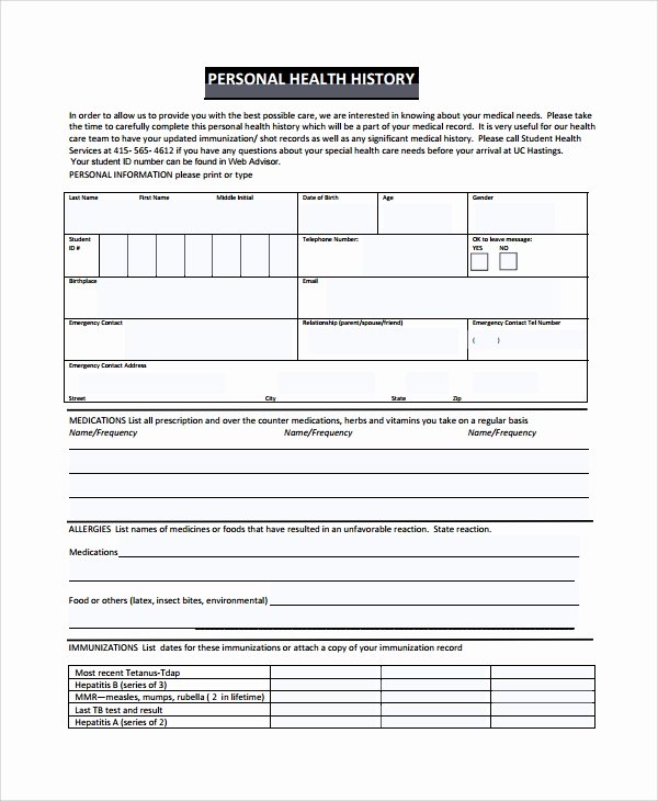 Medical History form Template Pdf Unique Sample Health History Template 9 Free Documents