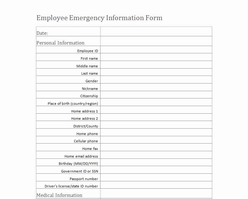 Medical Information form Template Beautiful Emergency Medical Information form