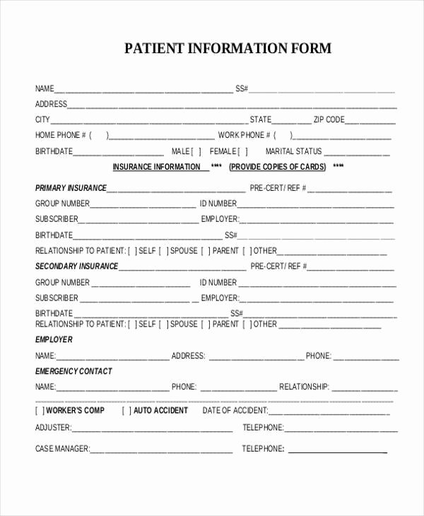 Medical Information form Template Elegant Free 10 Sample Patient Information forms In Pdf