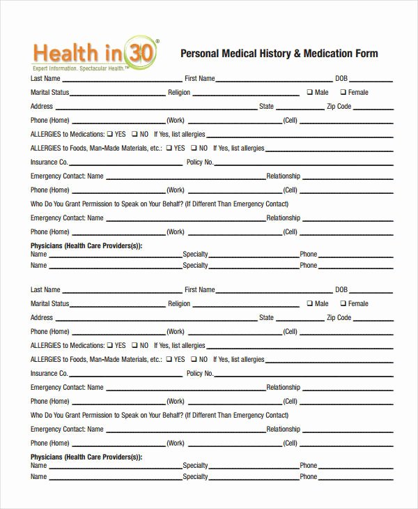 Medical Information form Template Elegant Medical History form 9 Free Pdf Documents Download