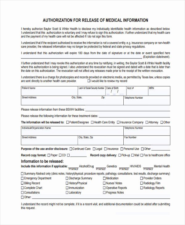 Medical Information form Template Inspirational Free 16 General Release Of Information form Templates