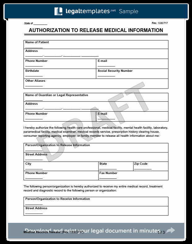 Medical Information form Template Inspirational Medical Records Release form