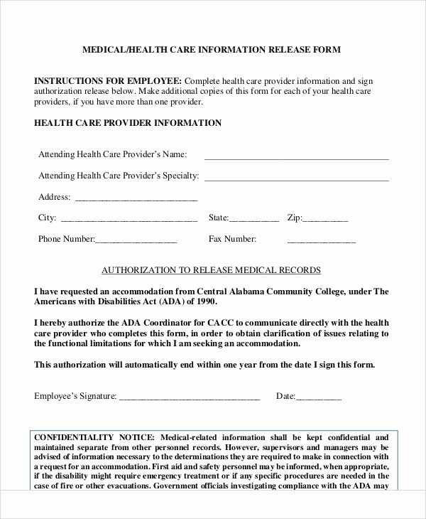 Medical Information form Template Luxury Sample Medical Information Release form 7 Examples In