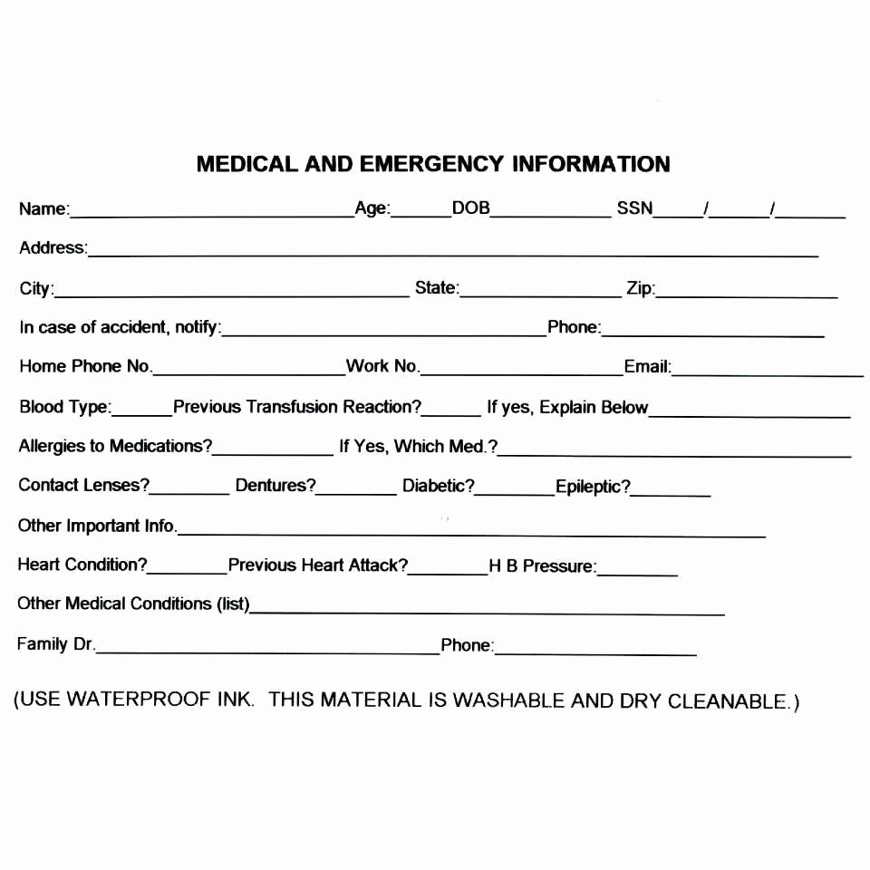 Medical Information form Template Unique Emergency Medical Information form – Medical form Templates
