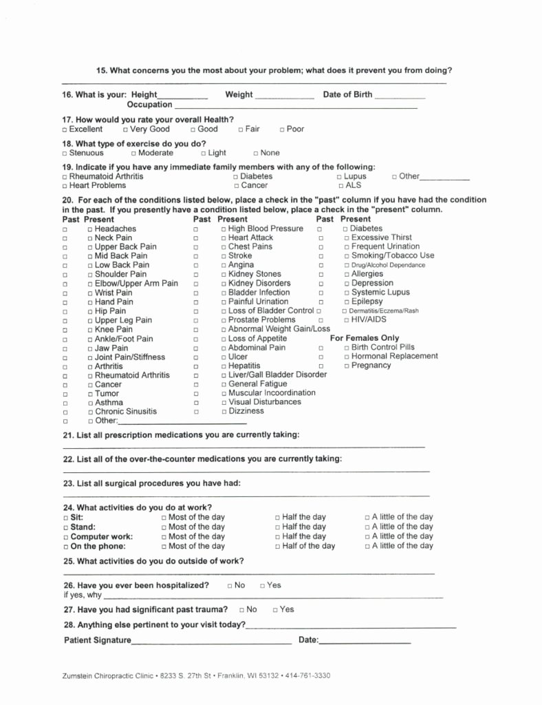 Medical Intake form Template Awesome Chiropractors Medical Malpractice Templates