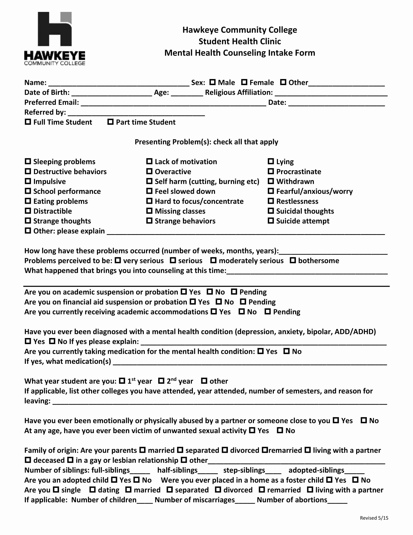 Medical Intake form Template Awesome Free 9 Mental Health Providers Intake forms In Pdf