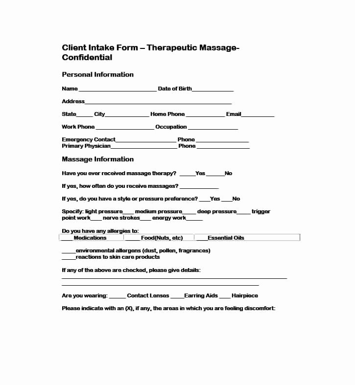 Medical Intake form Template Beautiful 59 Best Massage Intake forms for Any Client Printable