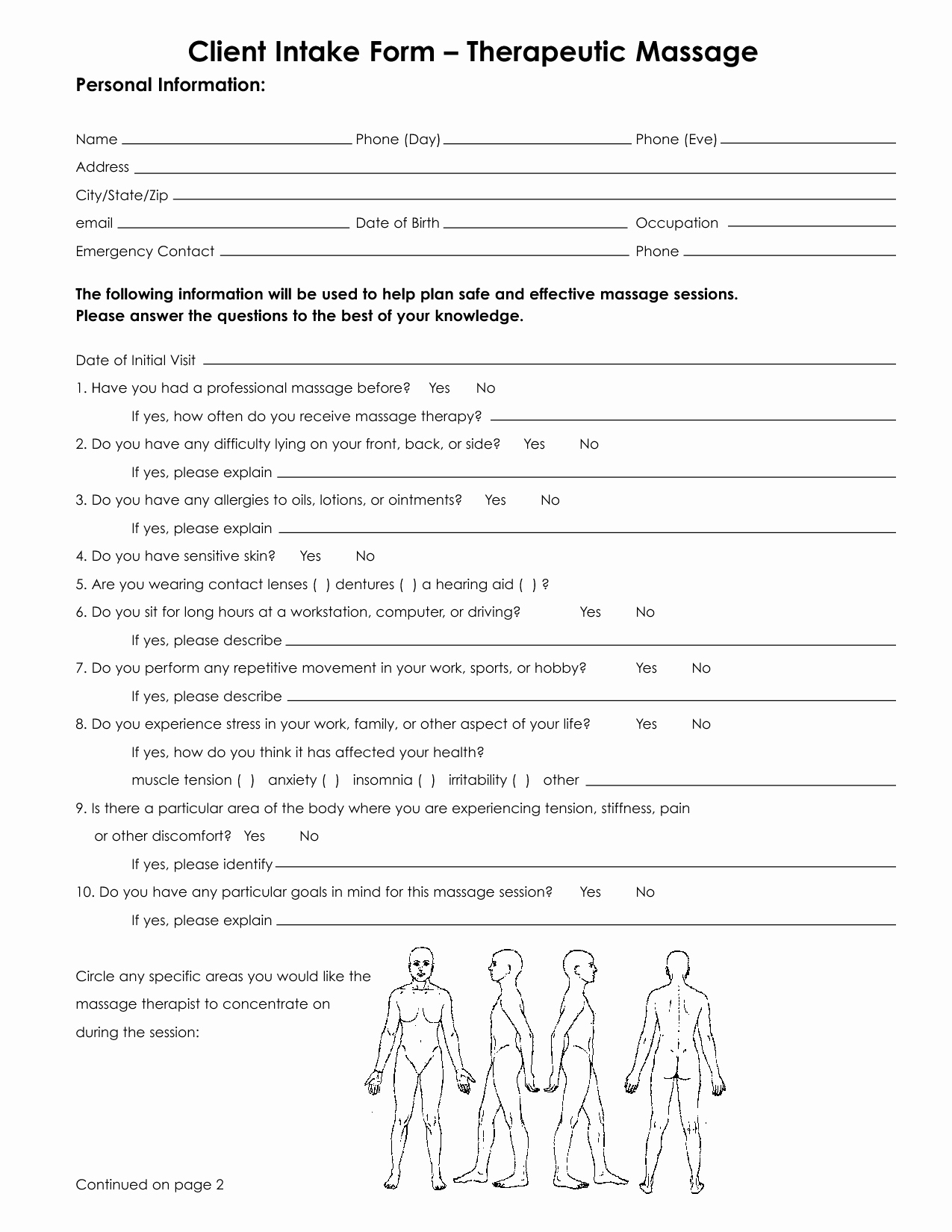 Medical Intake form Template Beautiful Massage Medical Intake form Template Massage