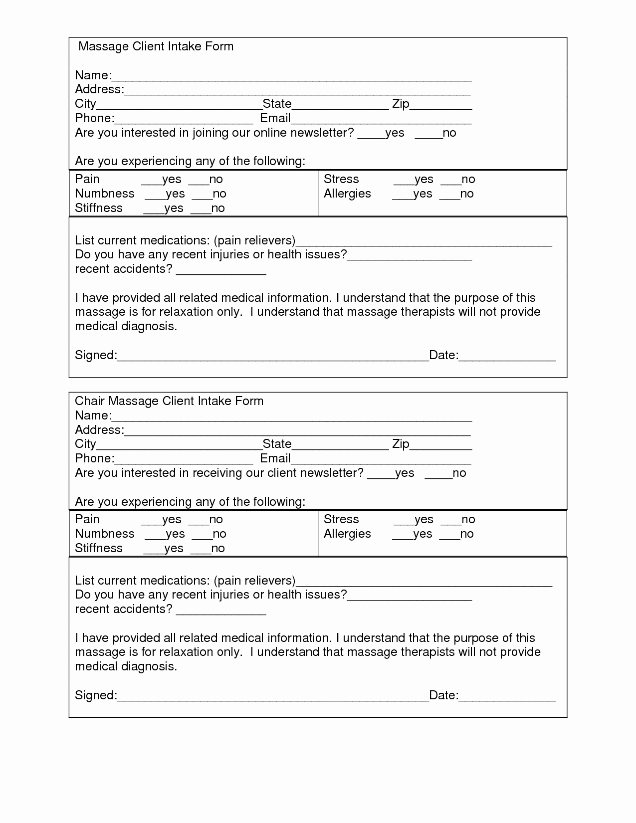 Medical Intake form Template Best Of Massage Client Intake form Template