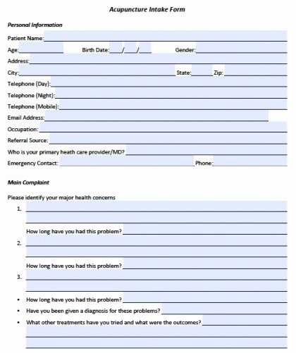 Medical Intake form Template Elegant Download Acupuncture Intake form Wikidownload