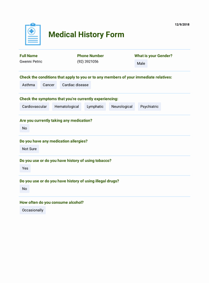 Medical Intake form Template Inspirational Employee Medical History Template Pdf Templates
