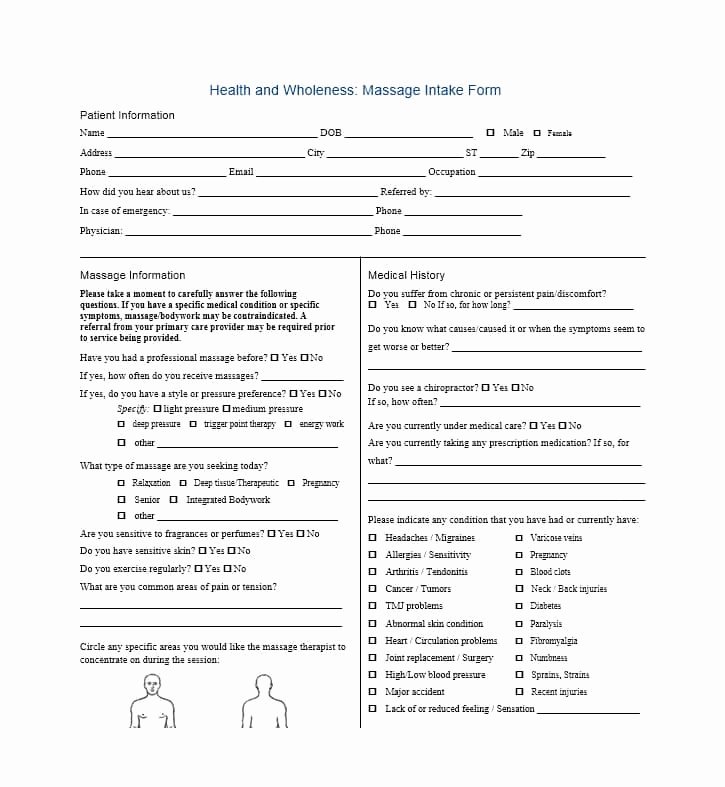 Medical Intake form Template Lovely 59 Best Massage Intake forms for Any Client Printable