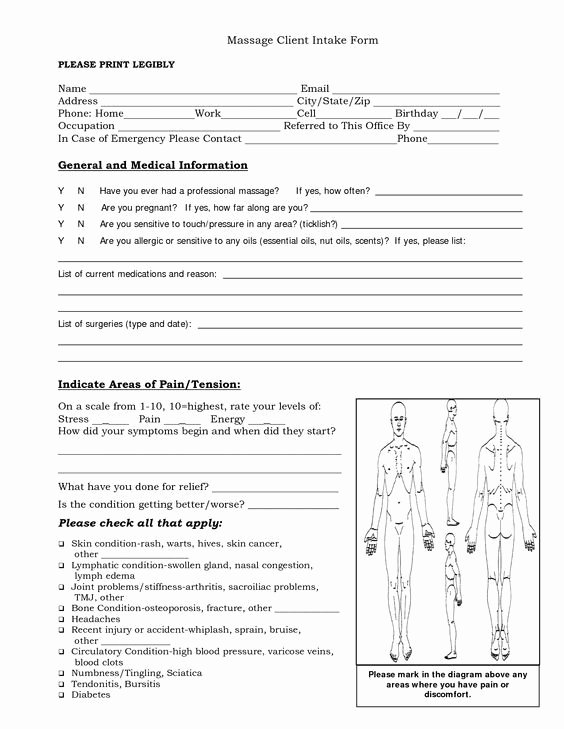 Medical Intake form Template Lovely Free Massage Intake forms