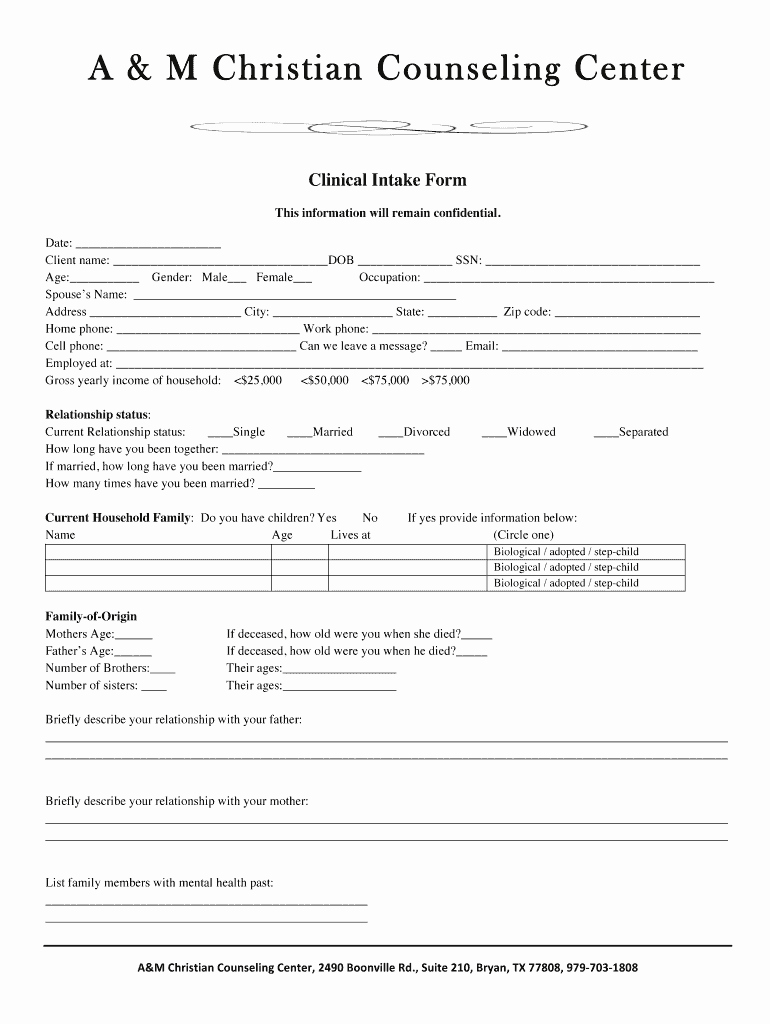 Medical Intake form Template Luxury Counseling Intake form Fill Line Printable Fillable