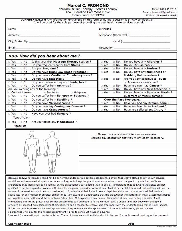 Medical Intake form Template Luxury Free Printable Massage Intake forms