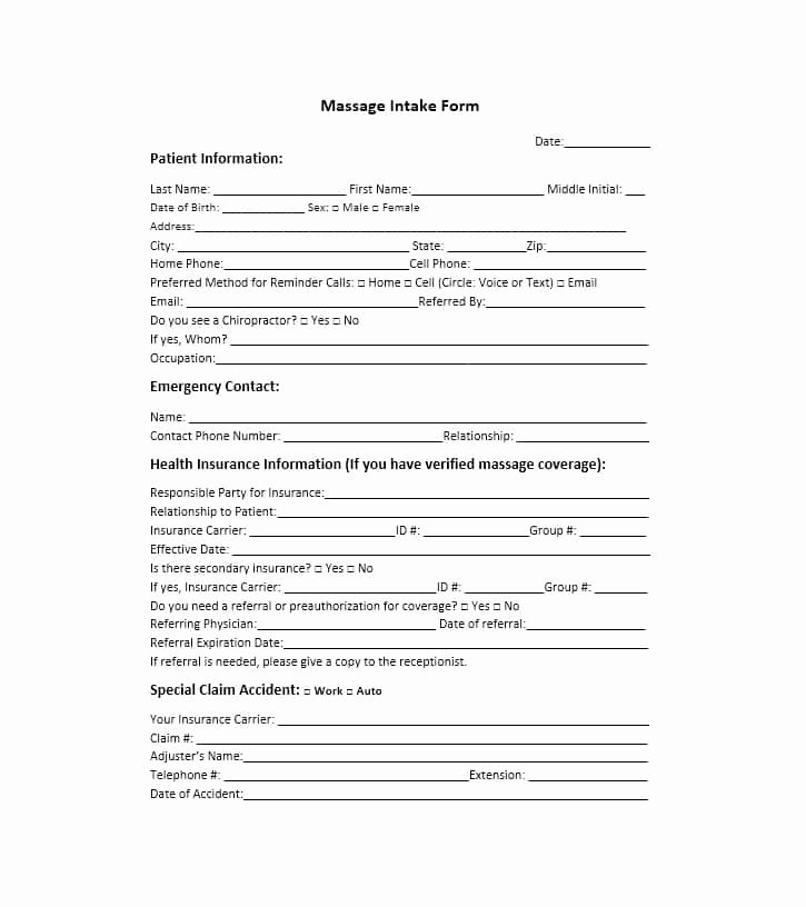 Medical Intake form Template New 59 Best Massage Intake forms for Any Client Printable