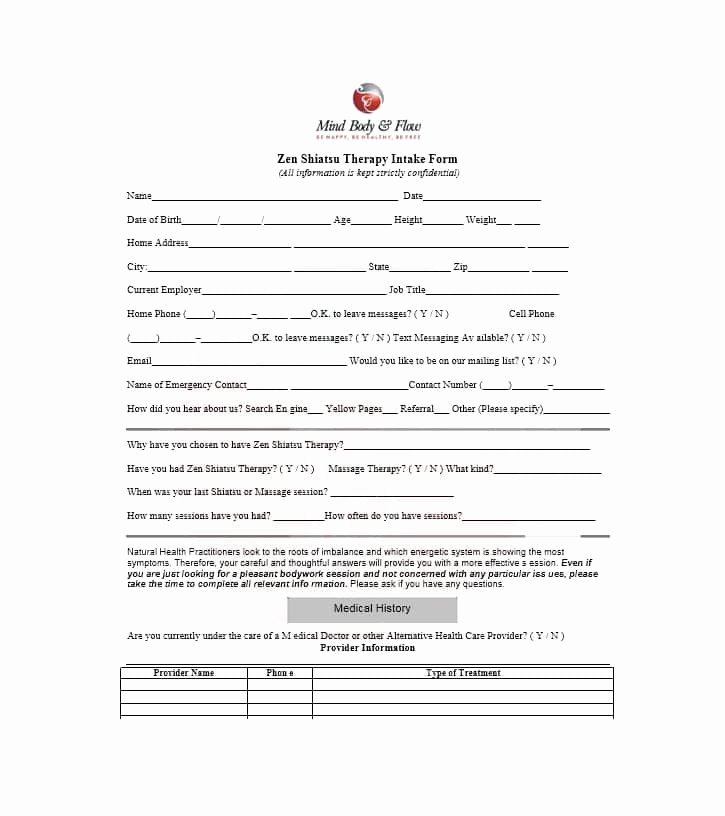 Medical Intake form Template Unique 59 Best Massage Intake forms for Any Client Printable