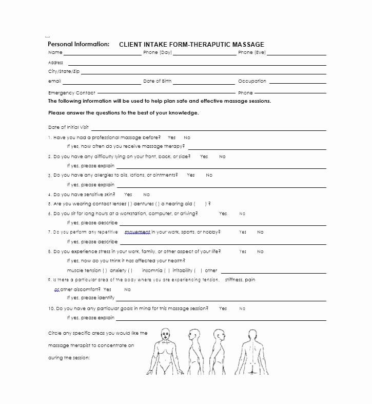 Medical Intake form Template Unique 59 Best Massage Intake forms for Any Client Printable