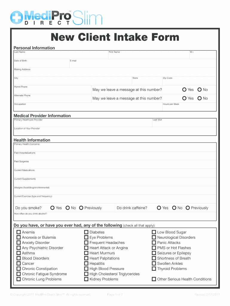 Medical Intake forms Template Awesome Editable Client Intake form Fill Line Printable