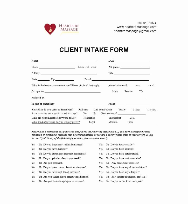 Medical Intake forms Template Best Of 59 Best Massage Intake forms for Any Client Printable