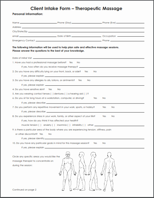 Medical Intake forms Template Best Of Massage Client Intake forms Pdf Ms Word