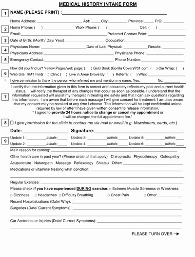 Medical Intake forms Template Best Of the Health History form