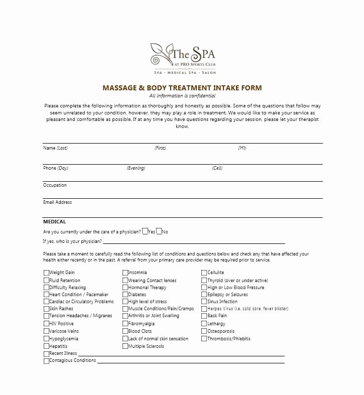 Medical Intake forms Template Inspirational 59 Best Massage Intake forms for Any Client Printable