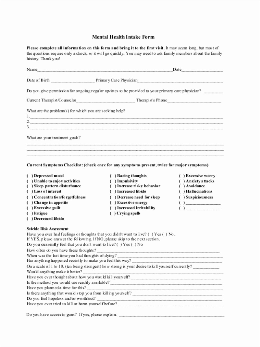 Medical Intake forms Template Luxury Free 10 Sample assessment Intake forms In Word